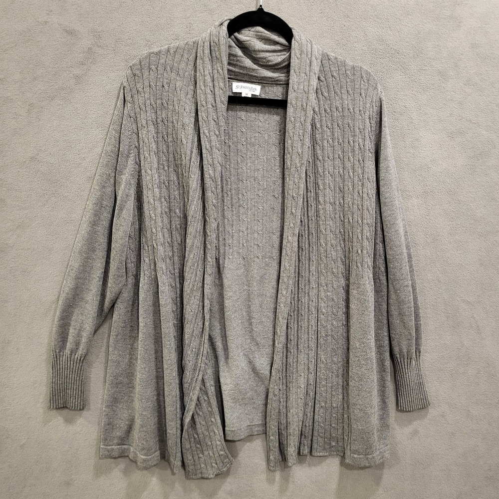 St‎ Johns Bay Cardigan Sweater Women's Size 1X Gray open front Warm Cozy Comfy